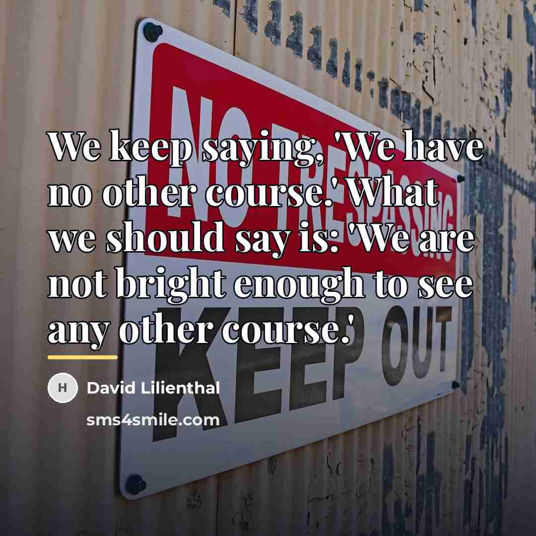“We keep saying, 'We have no other course.' What we…” quote by David Lilienthal