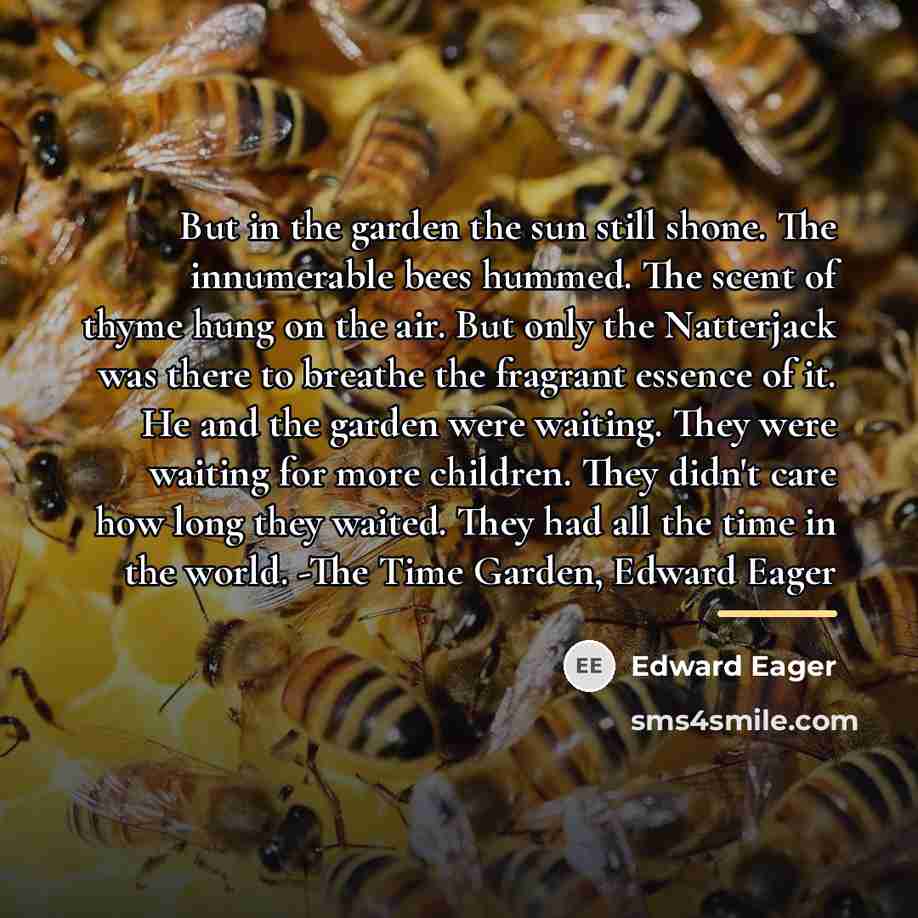 “But in the garden the sun still shone. The innumerable…” quote by Edward Eager