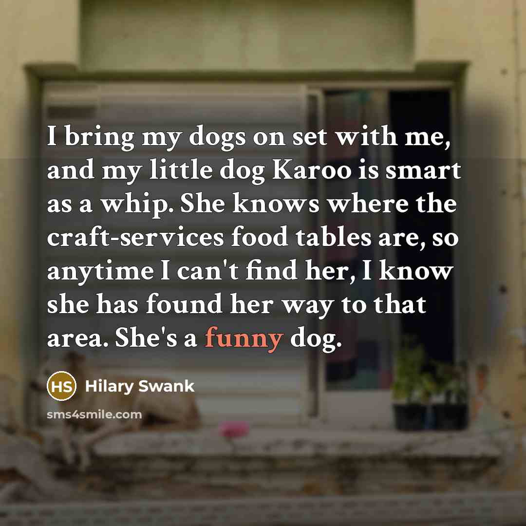 “I bring my dogs on set with me, and my…” quote by Hilary Swank