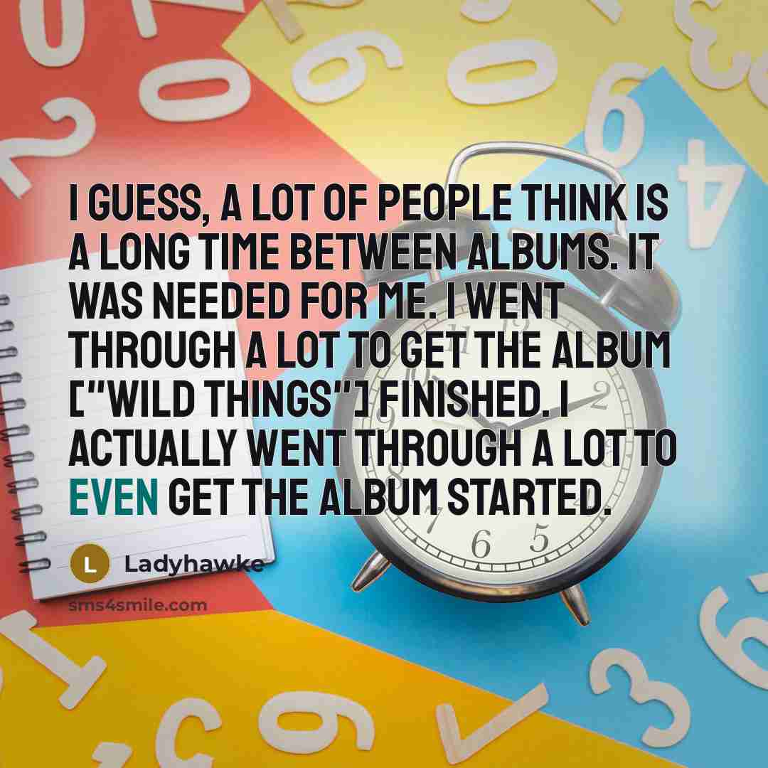 “I guess, a lot of people think is a long time between albums. It was needed for me. I went through a lot to get the album ["Wild Things"] finished. I actually went through a lot to even get the album started.” quote by Ladyhawke