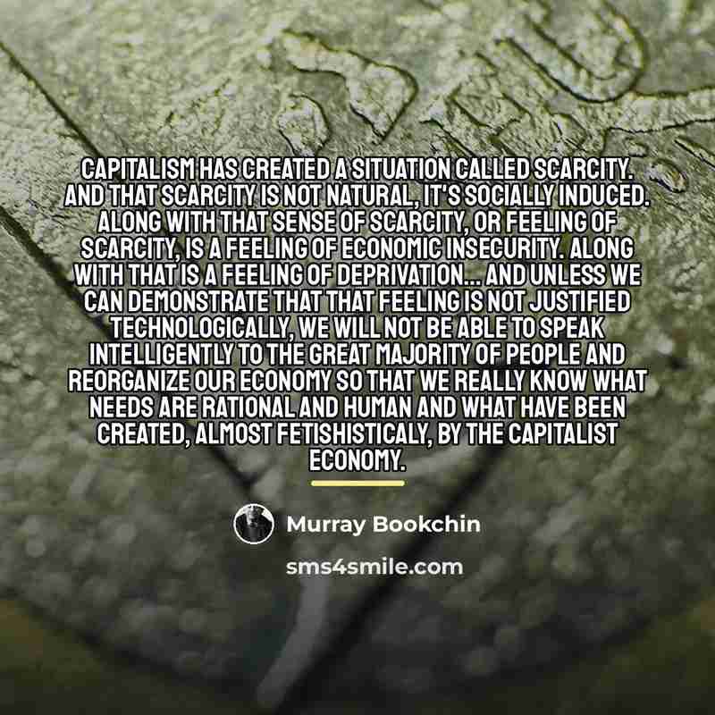 “Capitalism has created a situation called scarcity. And that scarcity…” quote by Murray Bookchin