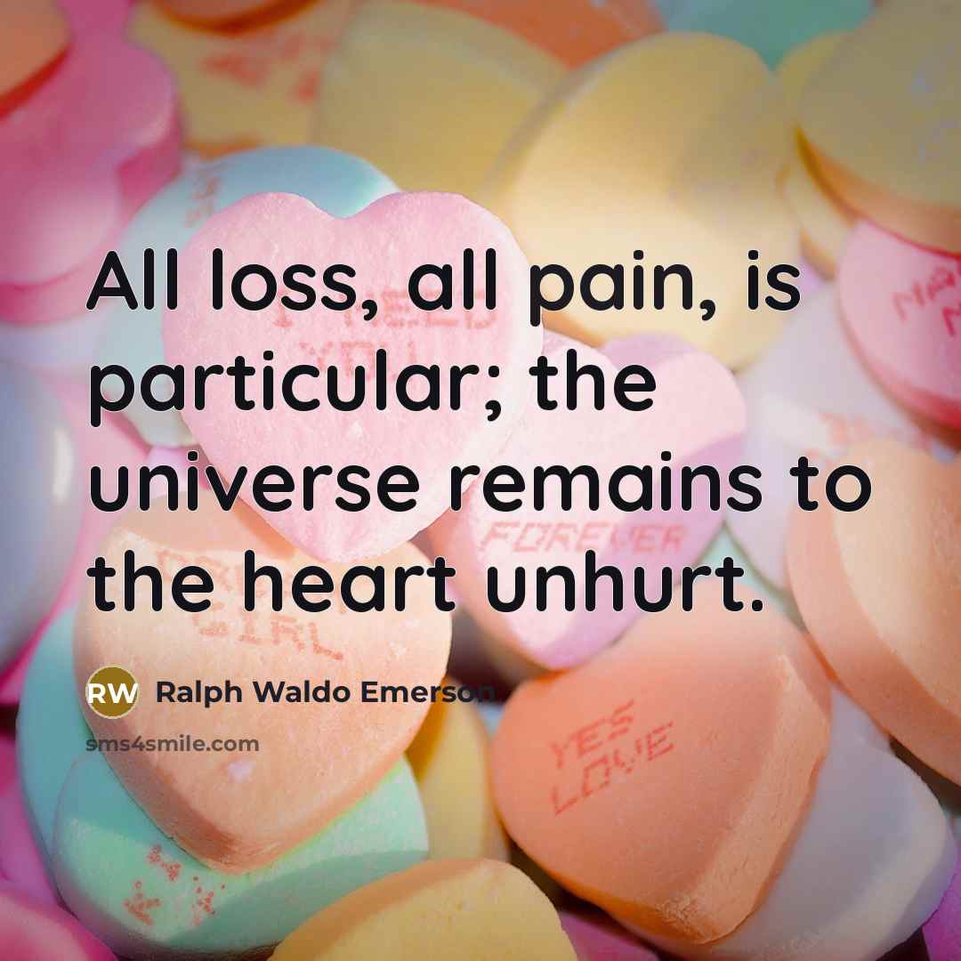 “All loss, all pain, is particular; the universe remains to…” quote by Ralph Waldo Emerson