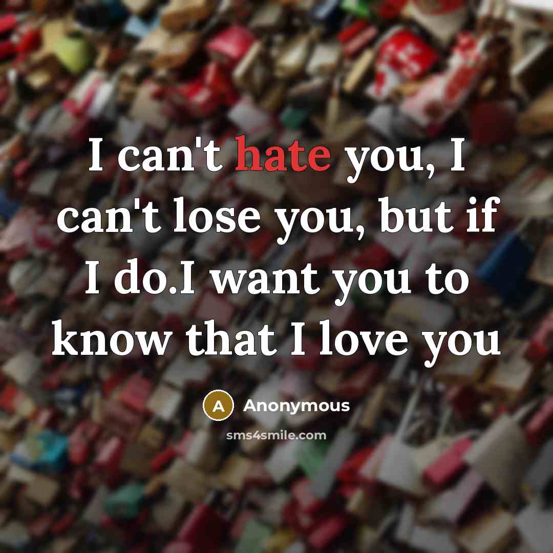 “I can't hate you, I can't lose you, but if I do.I want you to know that I love you” quote by Anonymous