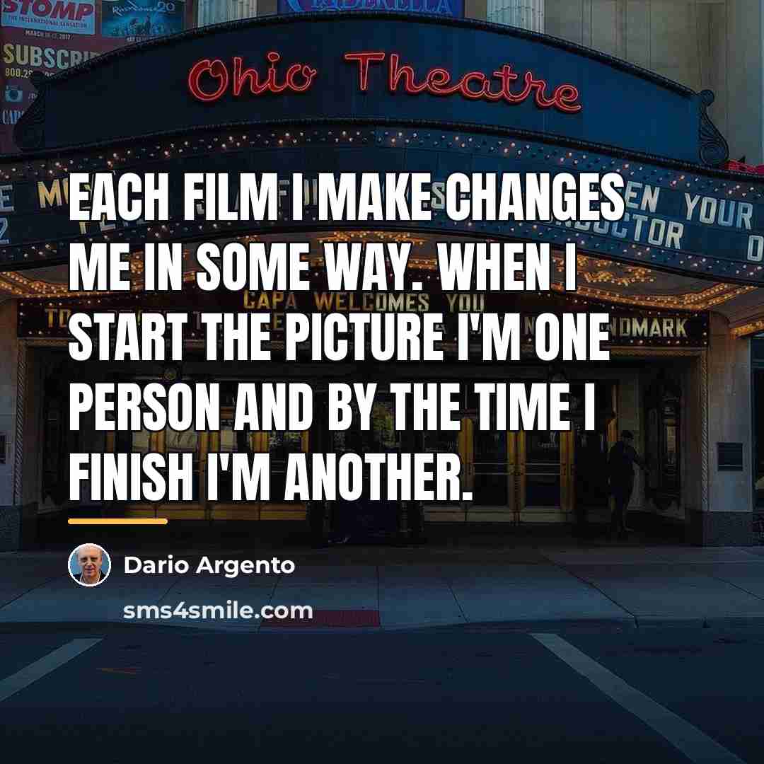 “Each film I make changes me in some way. When…” quote by Dario Argento