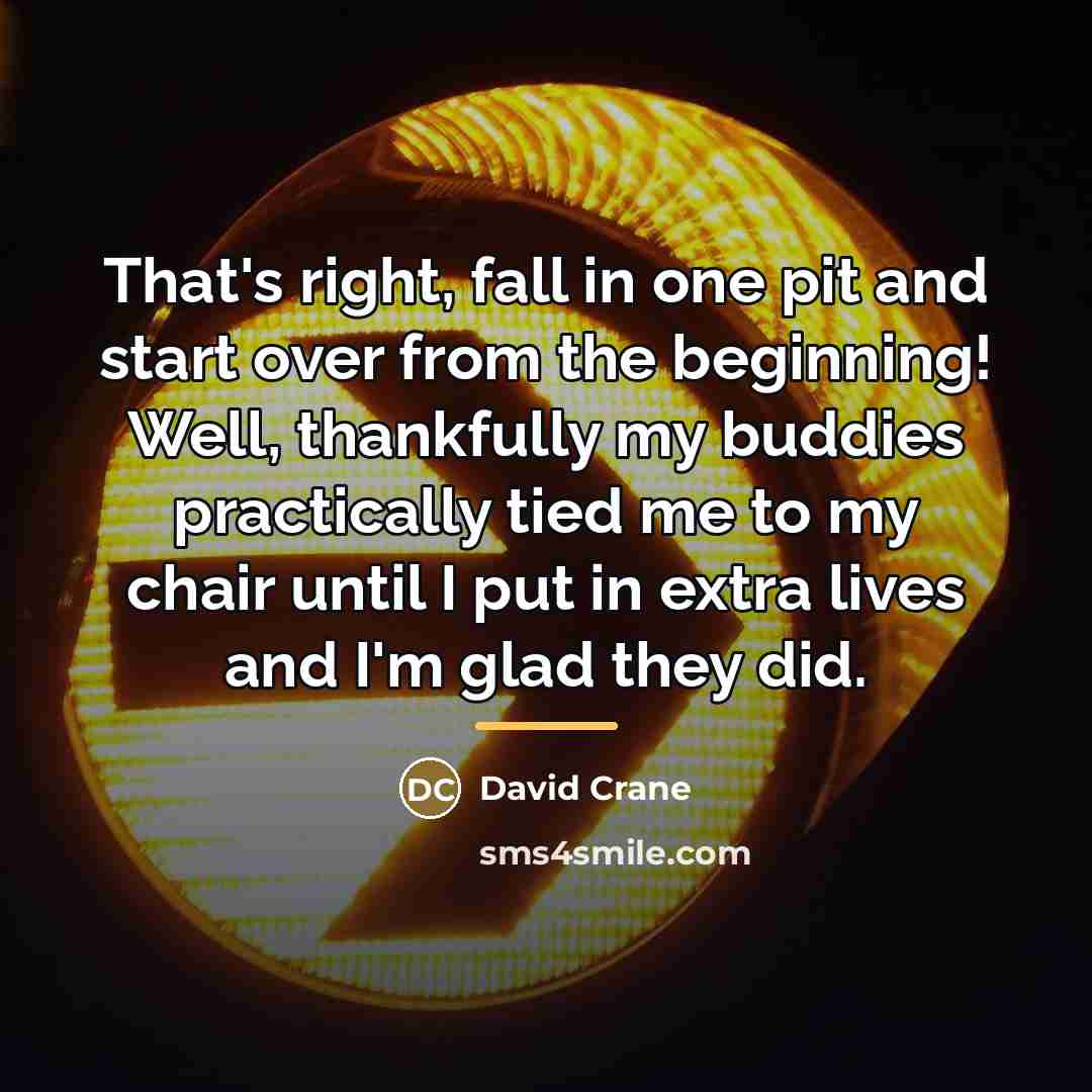 “That's right, fall in one pit and start over from…” quote by David Crane