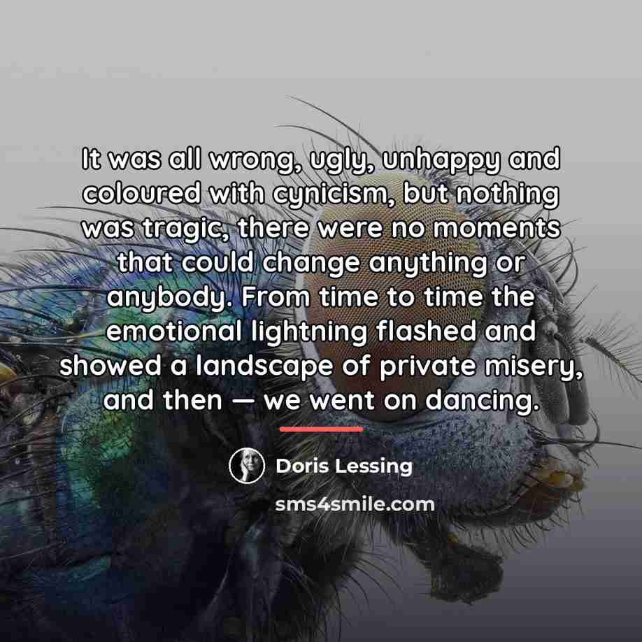 “It was all wrong, ugly, unhappy and coloured with cynicism,…” quote by Doris Lessing