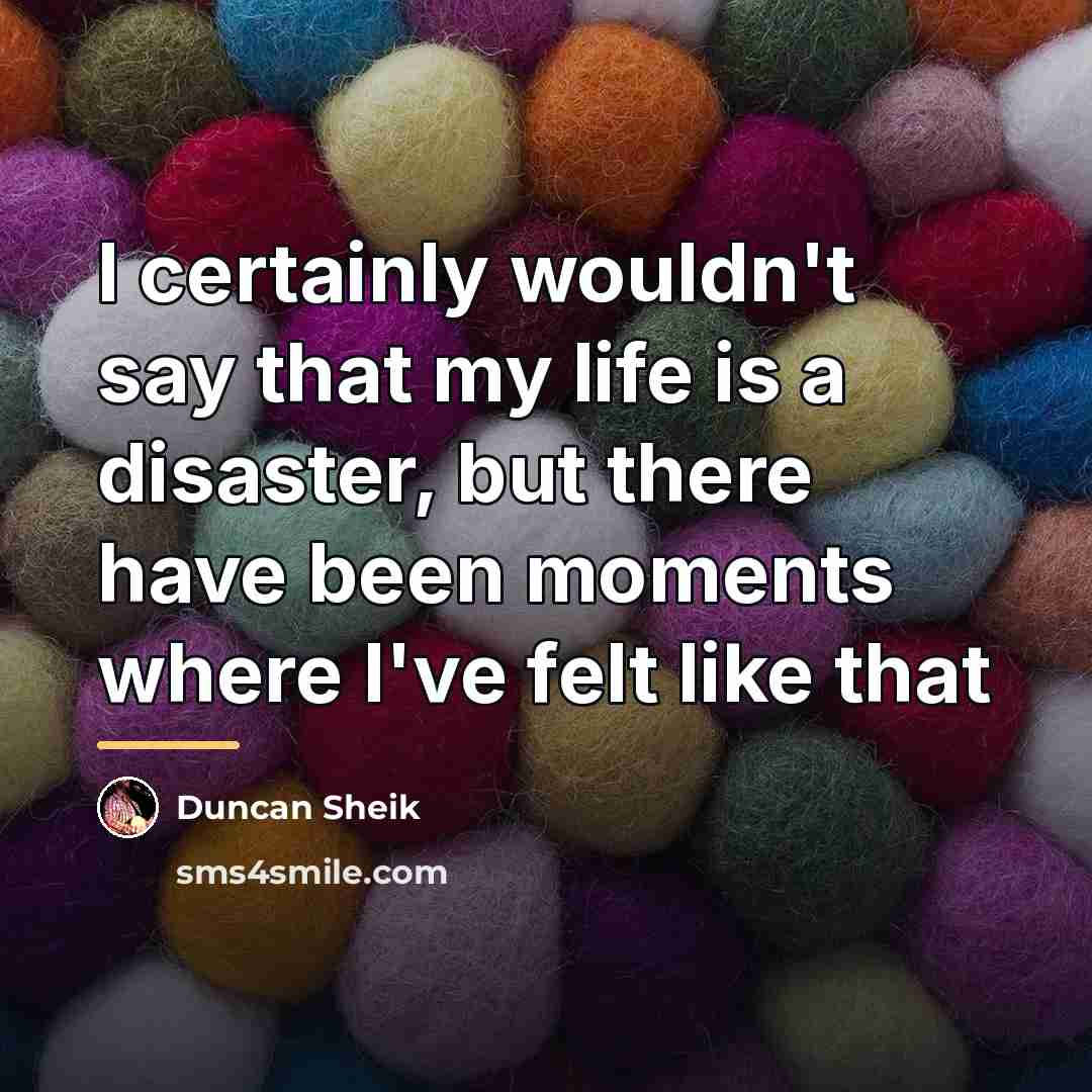“I certainly wouldn't say that my life is a disaster,…” quote by Duncan Sheik
