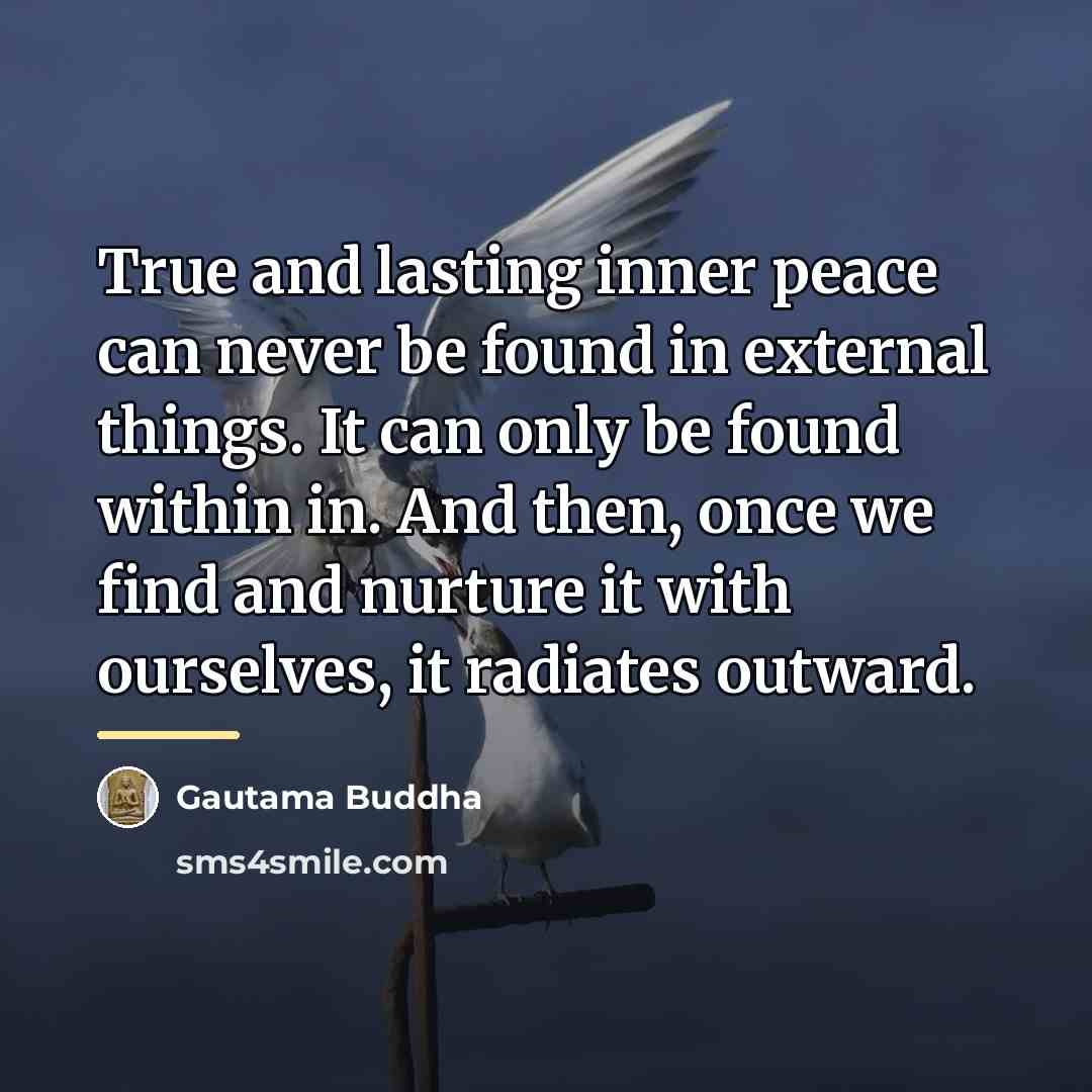 “True and lasting inner peace can never be found in…” quote by Gautama Buddha