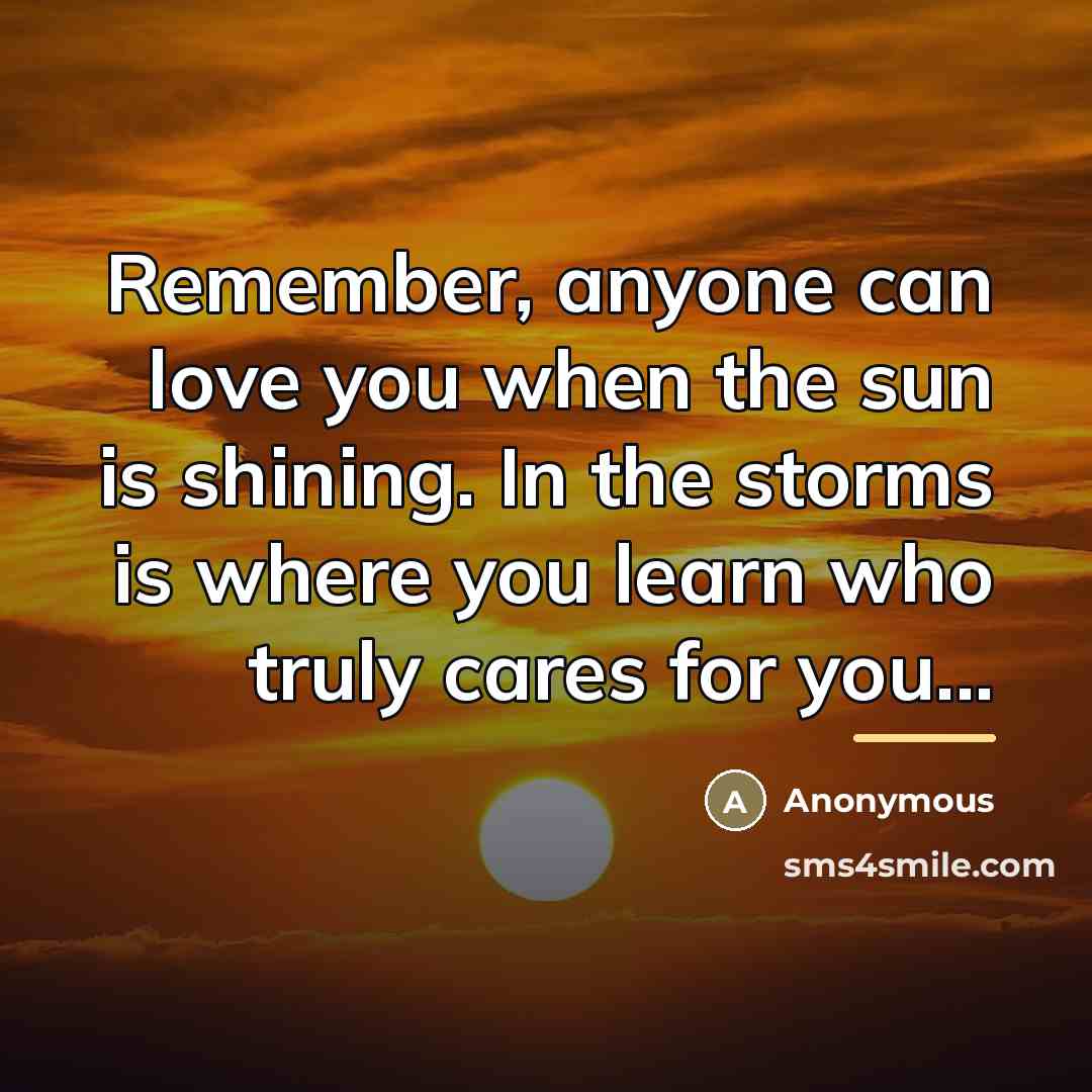 “Remember, anyone can love you when the sun is shining.…” quote by Anonymous