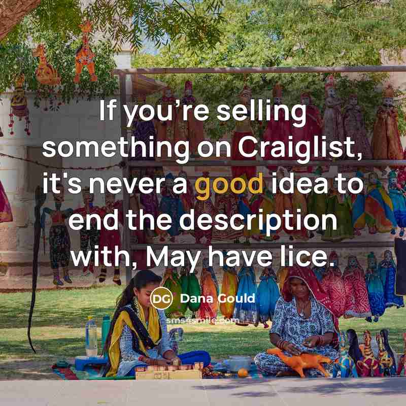 “If you're selling something on Craiglist, it's never a good idea to end the description with, May have lice.” quote by Dana Gould
