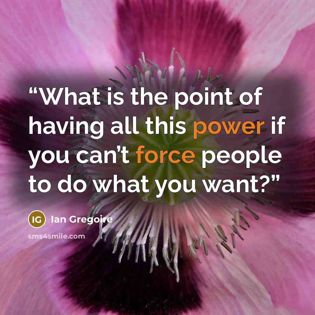 “What is the point of having all this power if you can’t force people to do what you want?” quote by Ian Gregoire