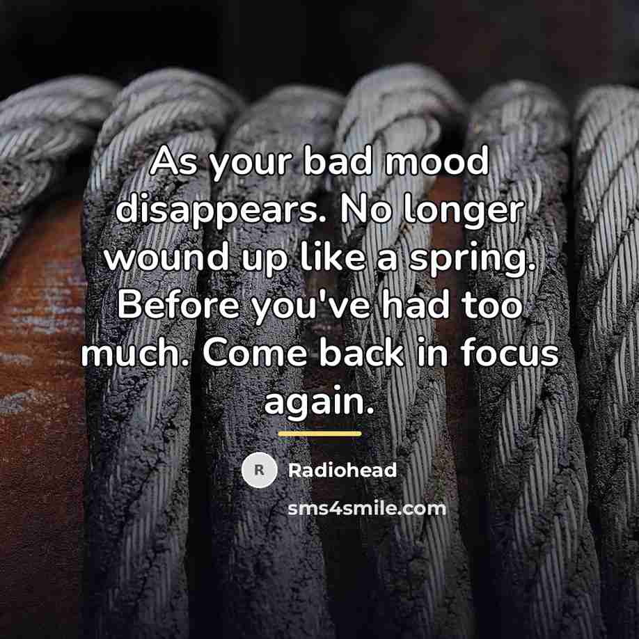 “As your bad mood disappears. No longer wound up like…” quote by Radiohead