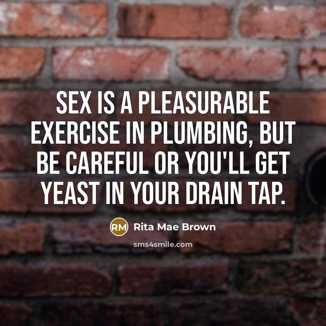 “Sex is a pleasurable exercise in plumbing, but be careful…” quote by Rita Mae Brown