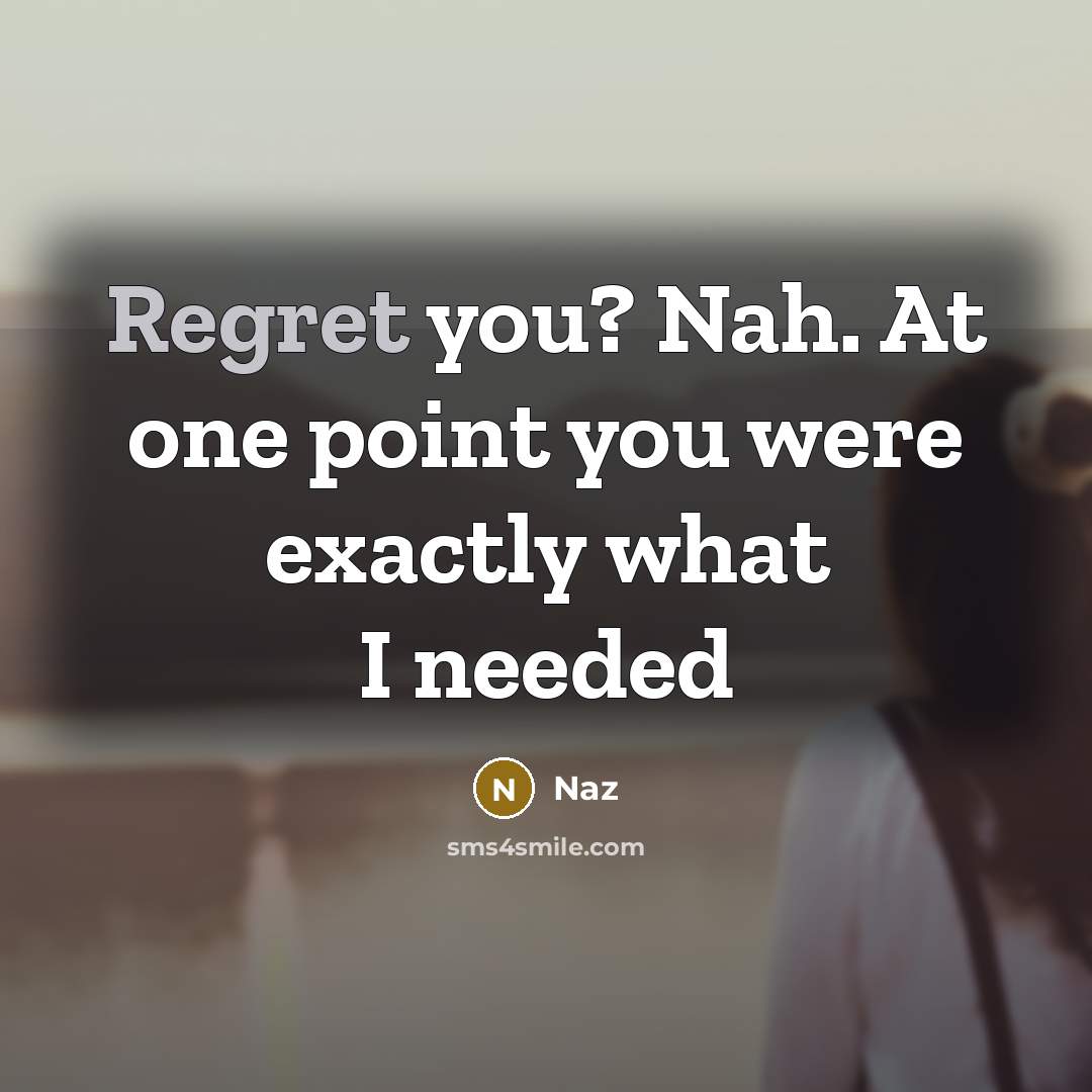 “Regret you? Nah. At one point you were exactly what I needed” quote by Naz