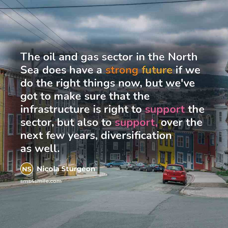 “The oil and gas sector in the North Sea does have a strong future if we do the right things now, but we've got to make sure that the infrastructure is right to support the sector, but also to support, over the next few years, diversification as well.” quote by Nicola Sturgeon