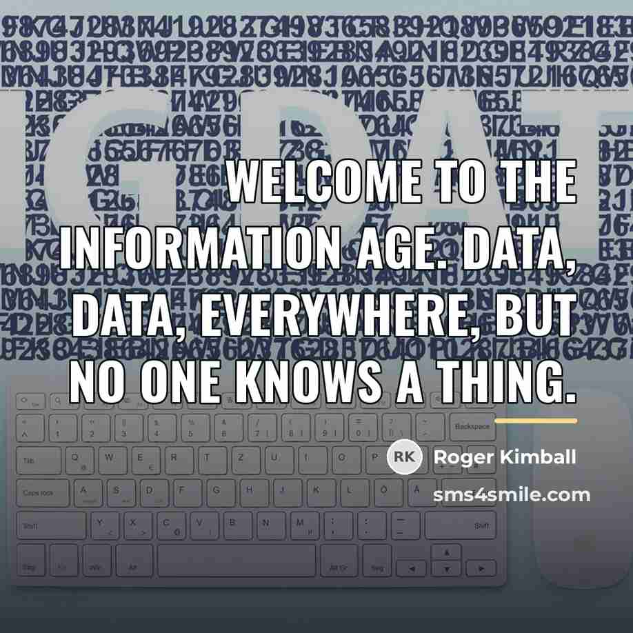 “Welcome to the information age. Data, data, everywhere, but no…” quote by Roger Kimball