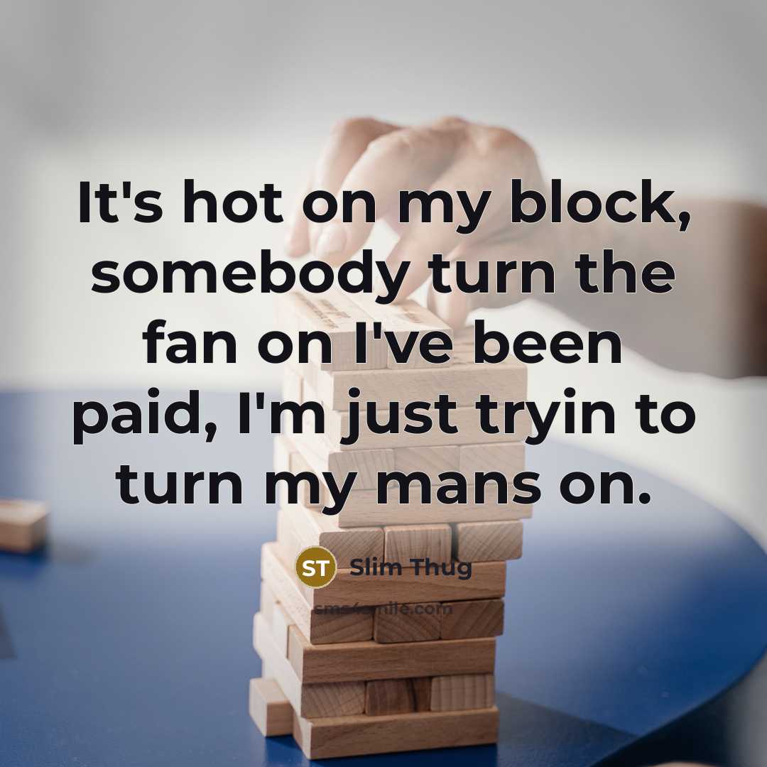“It's hot on my block, somebody turn the fan on…” quote by Slim Thug