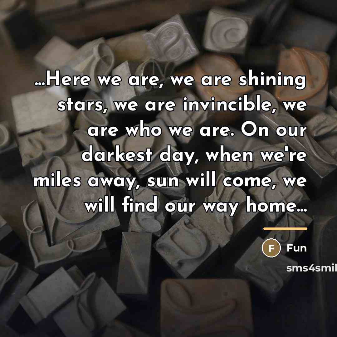 “...Here we are, we are shining stars, we are invincible,…” quote by Fun