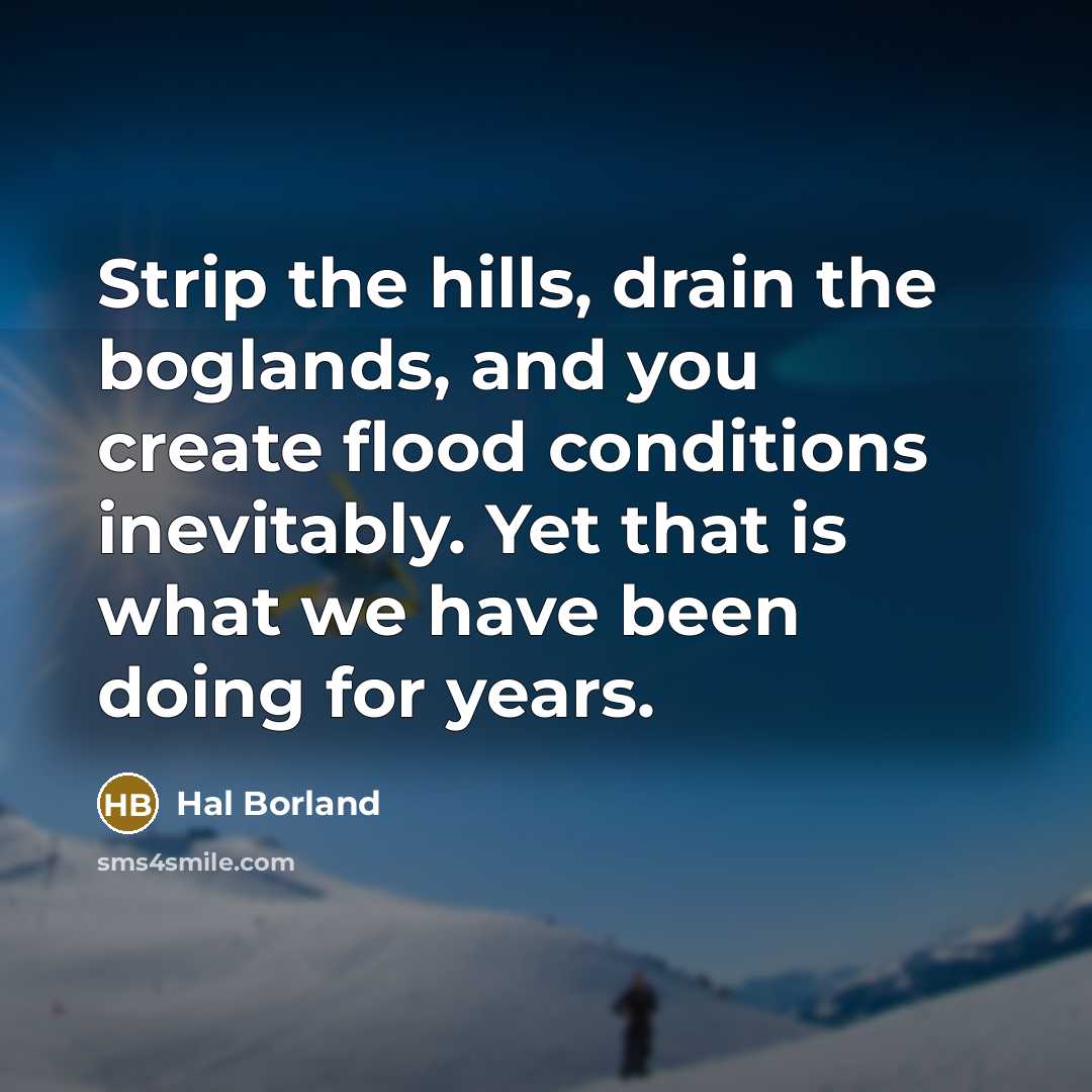 “Strip the hills, drain the boglands, and you create flood…” quote by Hal Borland