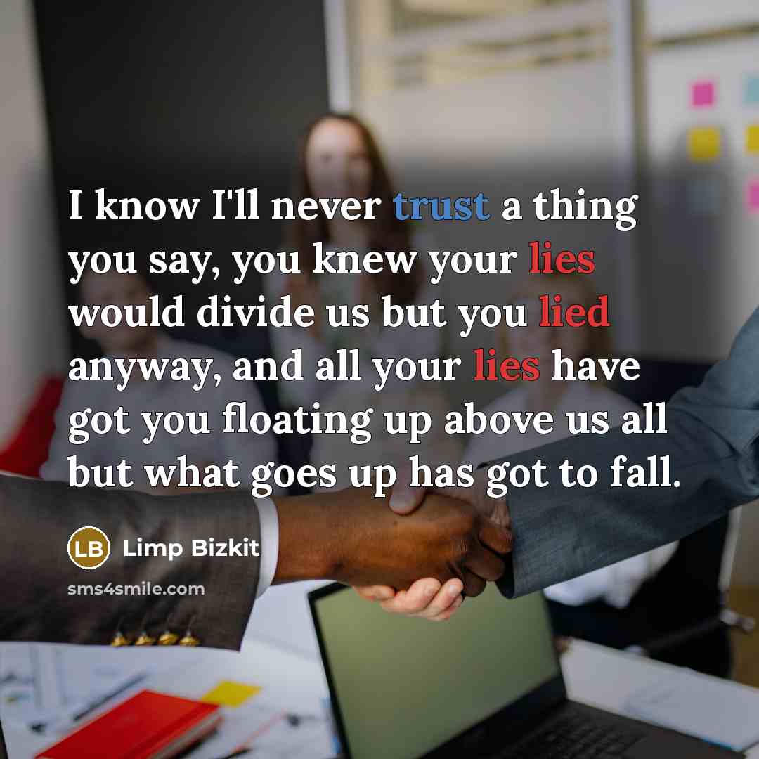 “I know I'll never trust a thing you say, you…” quote by Limp Bizkit