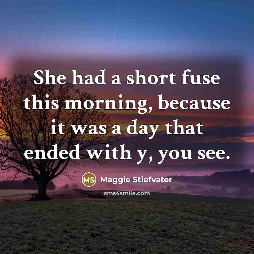 “She had a short fuse this morning, because it was a day that ended with y, you see.” quote by Maggie Stiefvater