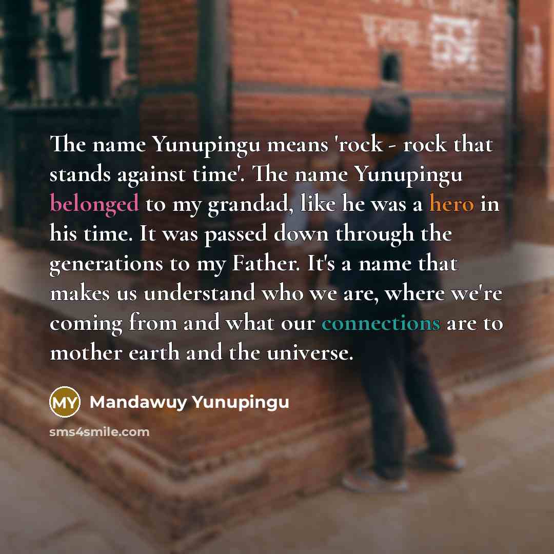“The name Yunupingu means 'rock - rock that stands against…” quote by Mandawuy Yunupingu