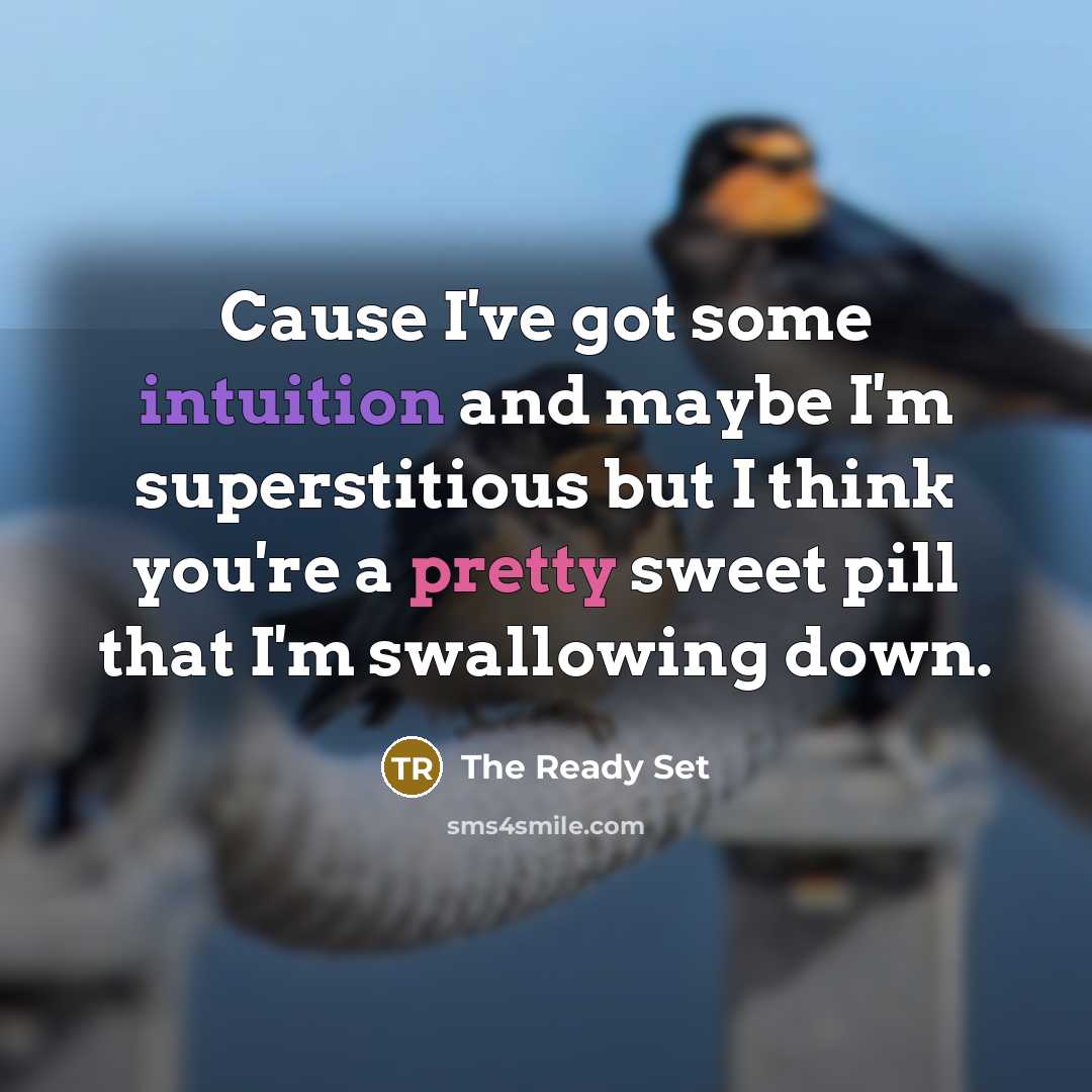 “Cause I've got some intuition and maybe I'm superstitious but I think you're a pretty sweet pill that I'm swallowing down.” quote by The Ready Set