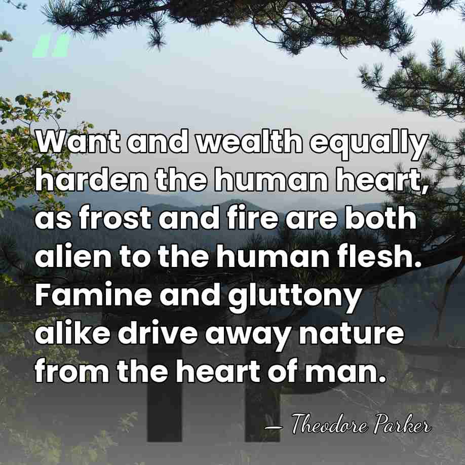 Want and wealth equally harden the human heart, as frost and fire&hellip; - Theodore Parker