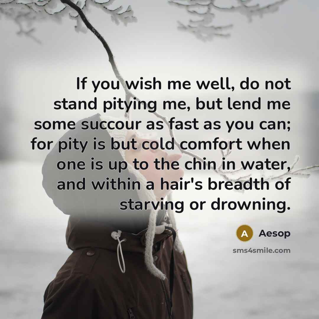 “If you wish me well, do not stand pitying me,…” quote by Aesop