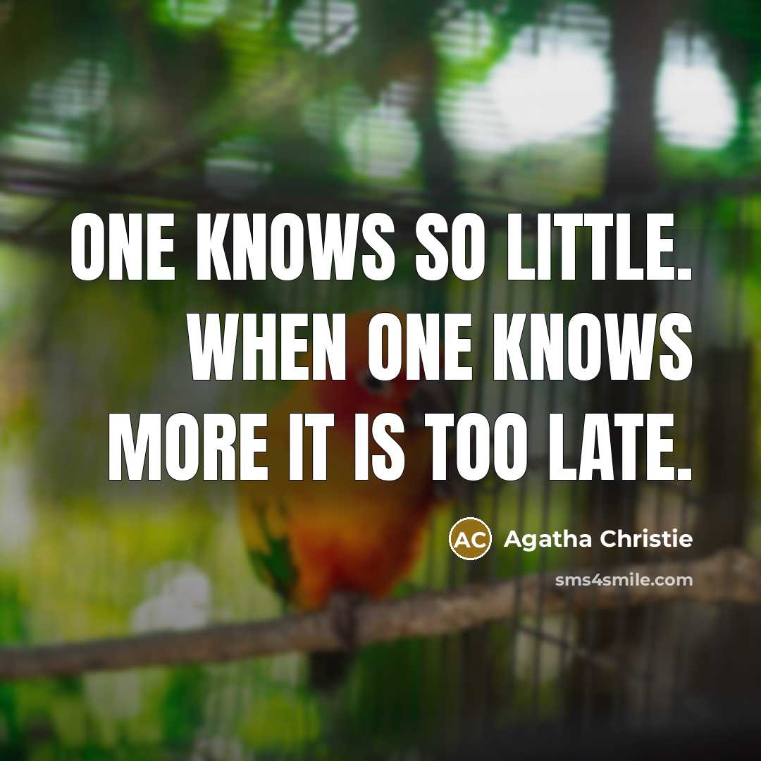 “One knows so little. When one knows more it is too late.” quote by Agatha Christie