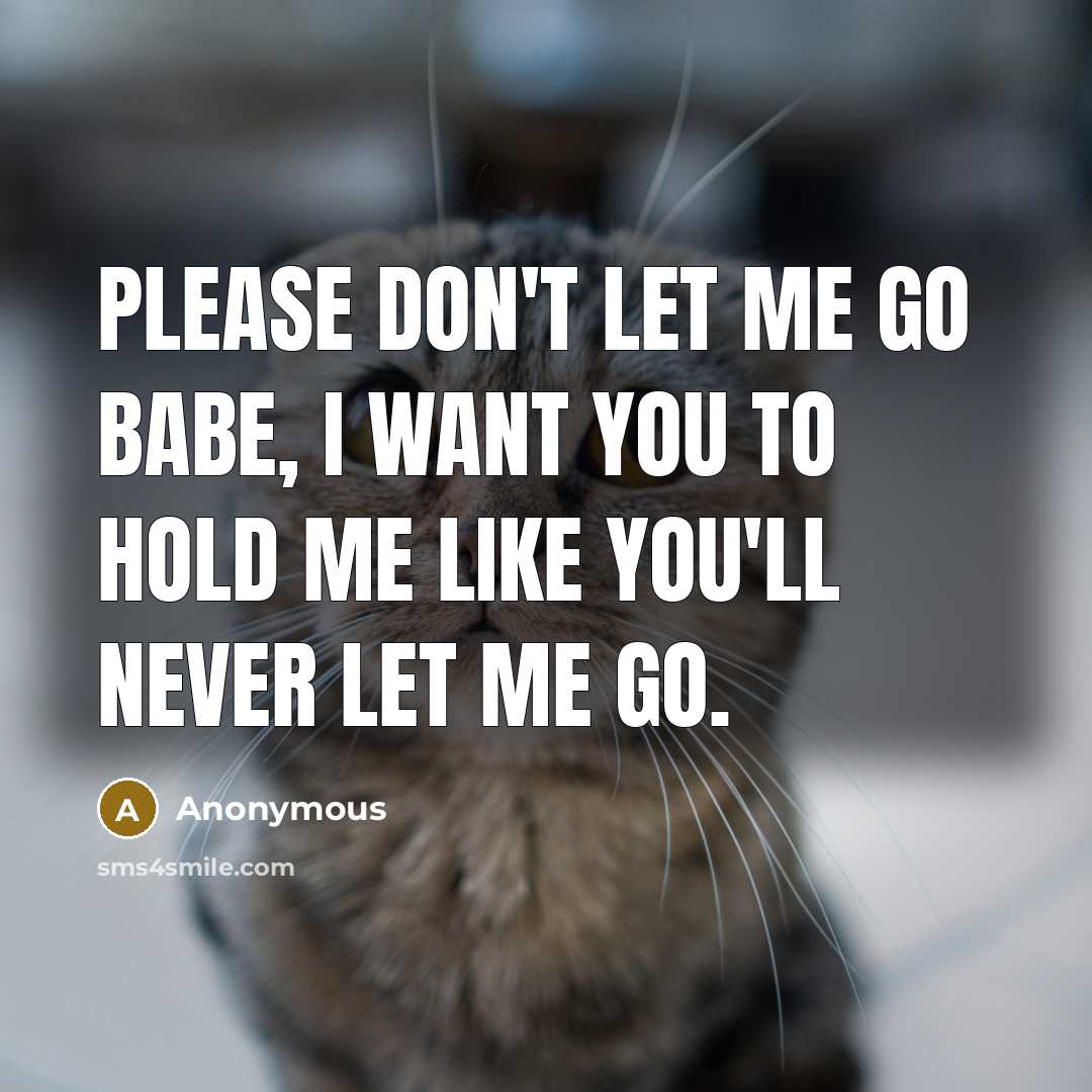 “Please don't let me go babe, I want you to hold me like you'll never let me go.” quote by Anonymous
