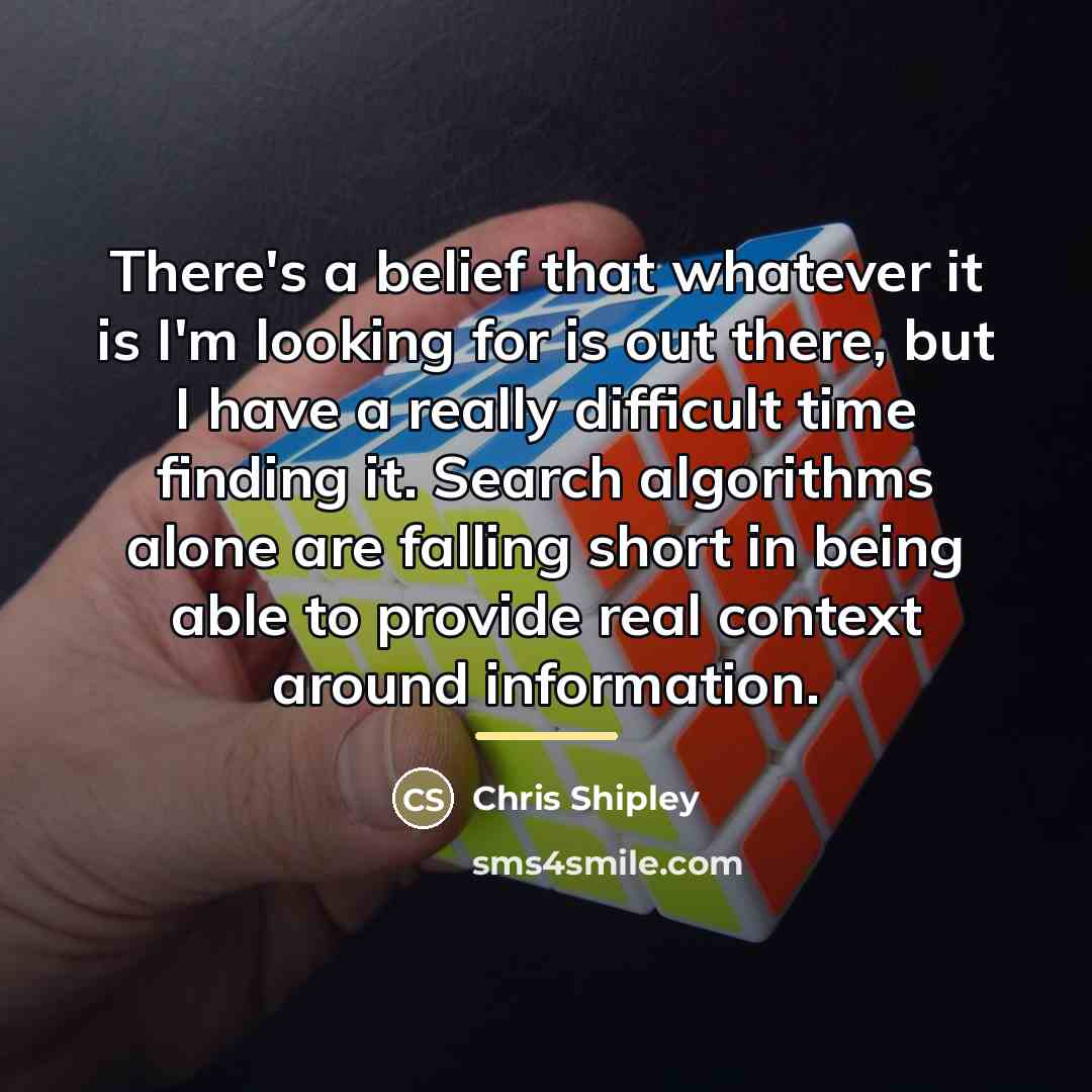 “There's a belief that whatever it is I'm looking for…” quote by Chris Shipley