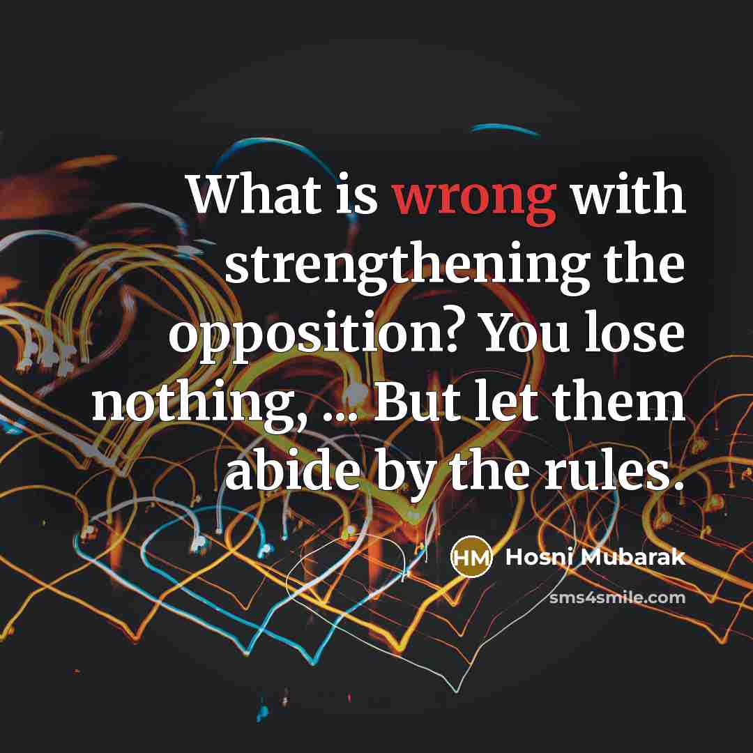 “What is wrong with strengthening the opposition? You lose nothing,…” quote by Hosni Mubarak