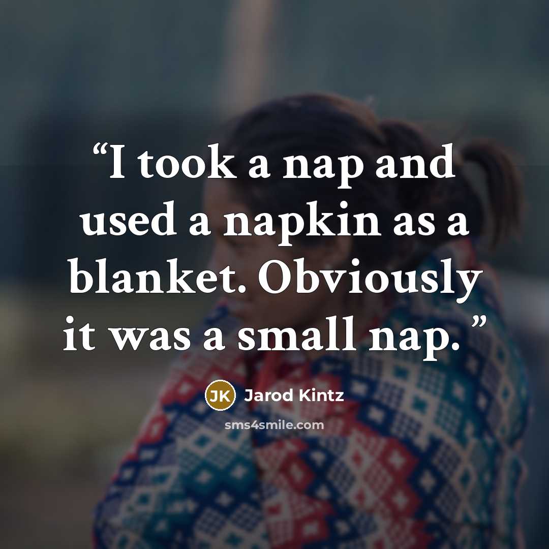 “I took a nap and used a napkin as a blanket. Obviously it was a small nap.” quote by Jarod Kintz