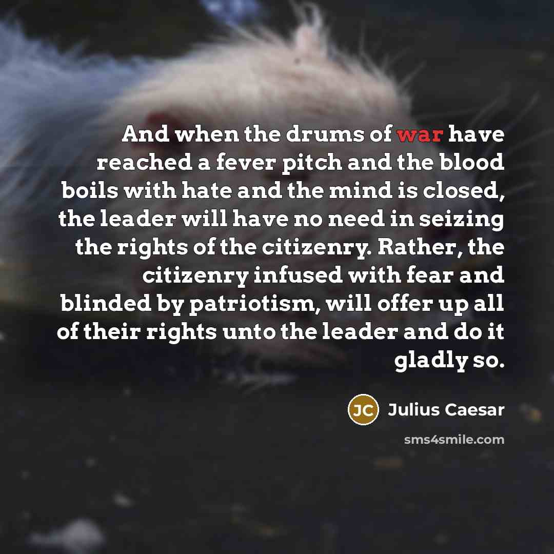 “And when the drums of war have reached a fever…” quote by Julius Caesar