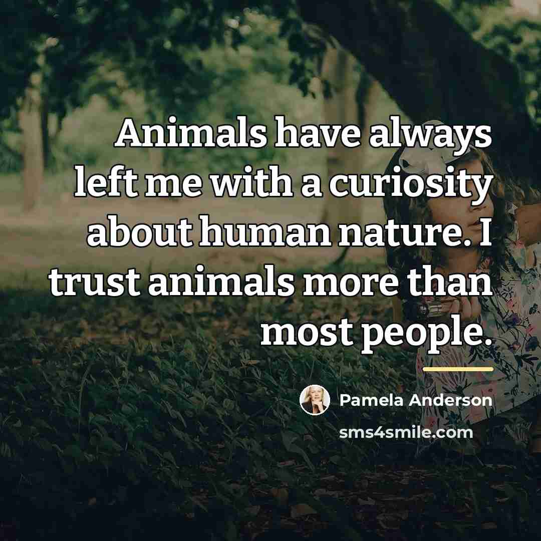 “Animals have always left me with a curiosity about human…” quote by Pamela Anderson
