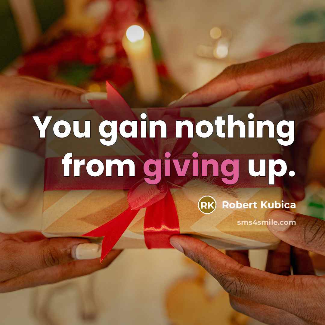“You gain nothing from giving up.…” quote by Robert Kubica