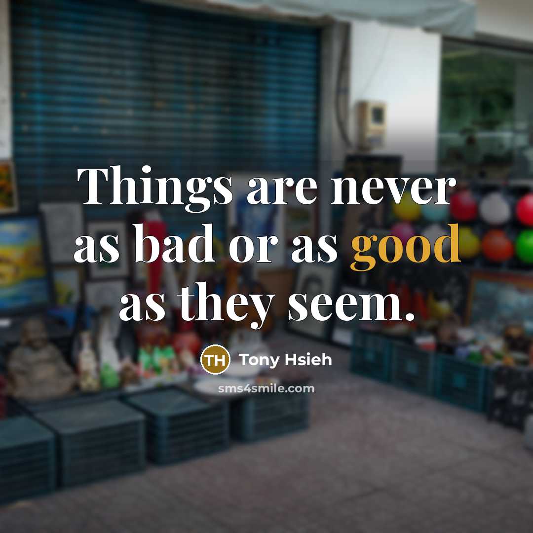 “Things are never as bad or as good as they…” quote by Tony Hsieh
