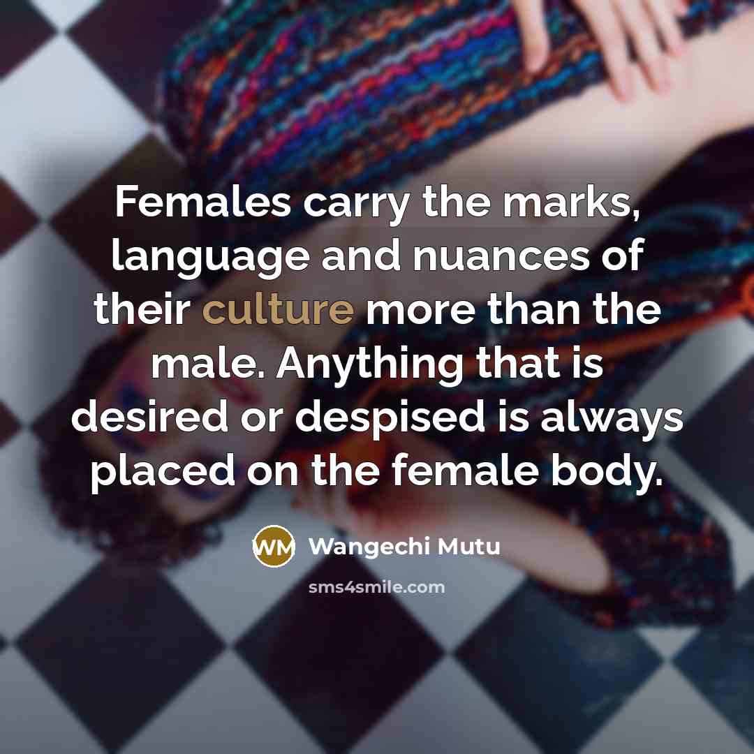 “Females carry the marks, language and nuances of their culture…” quote by Wangechi Mutu
