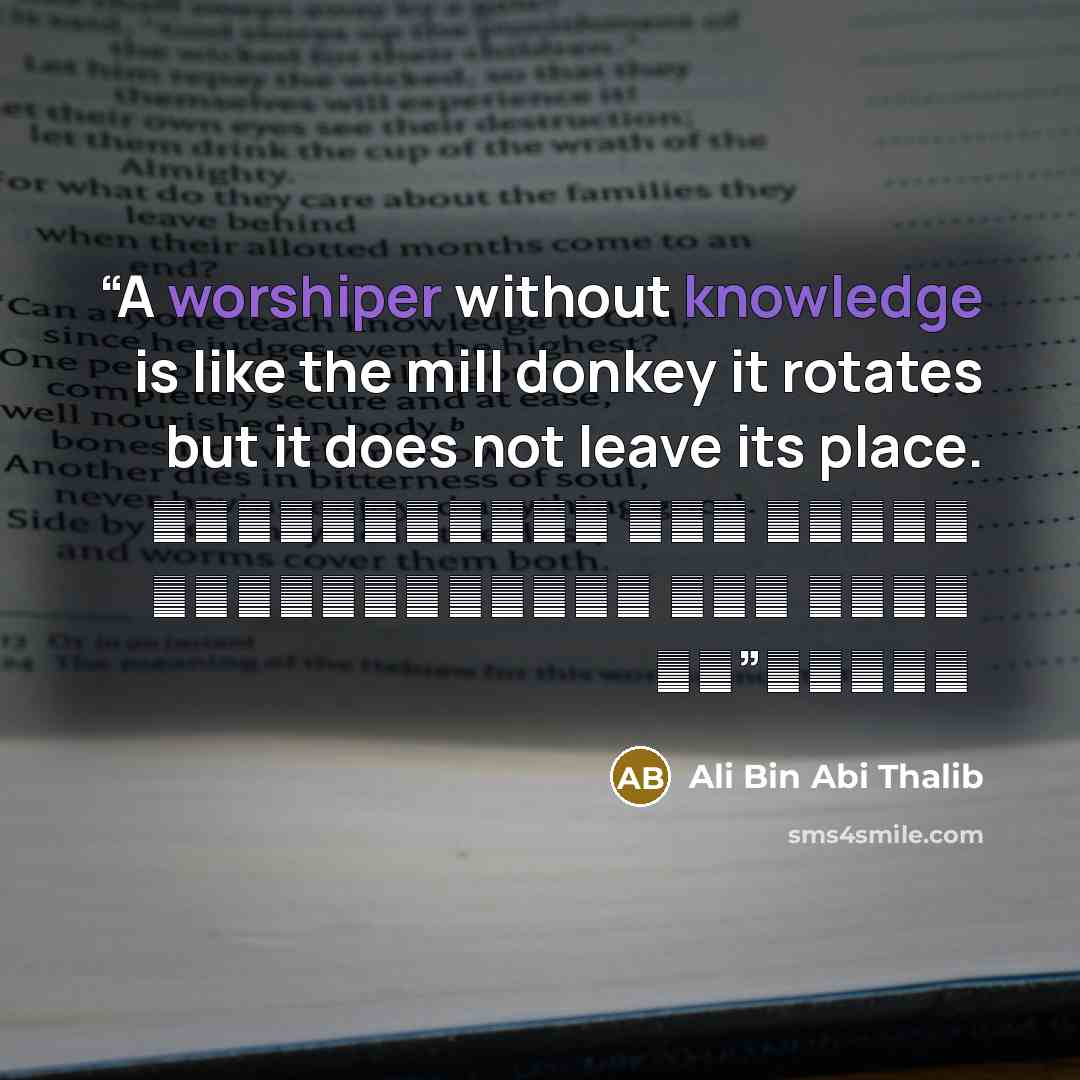“A worshiper without knowledge is like the mill donkey it rotates but it does not leave its place. المتعبد بغير علم كحمار الطاحونة يدور ولا يبرح من مكانه” quote by Ali Bin Abi Thalib