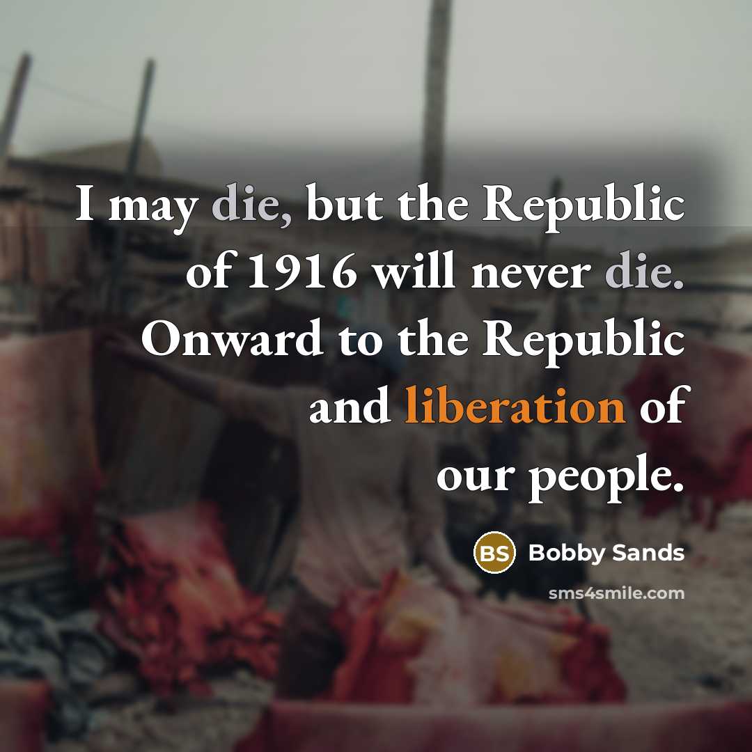 “I may die, but the Republic of 1916 will never…” quote by Bobby Sands