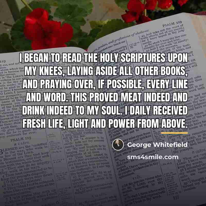 “I began to read the Holy Scriptures upon my knees,…” quote by George Whitefield
