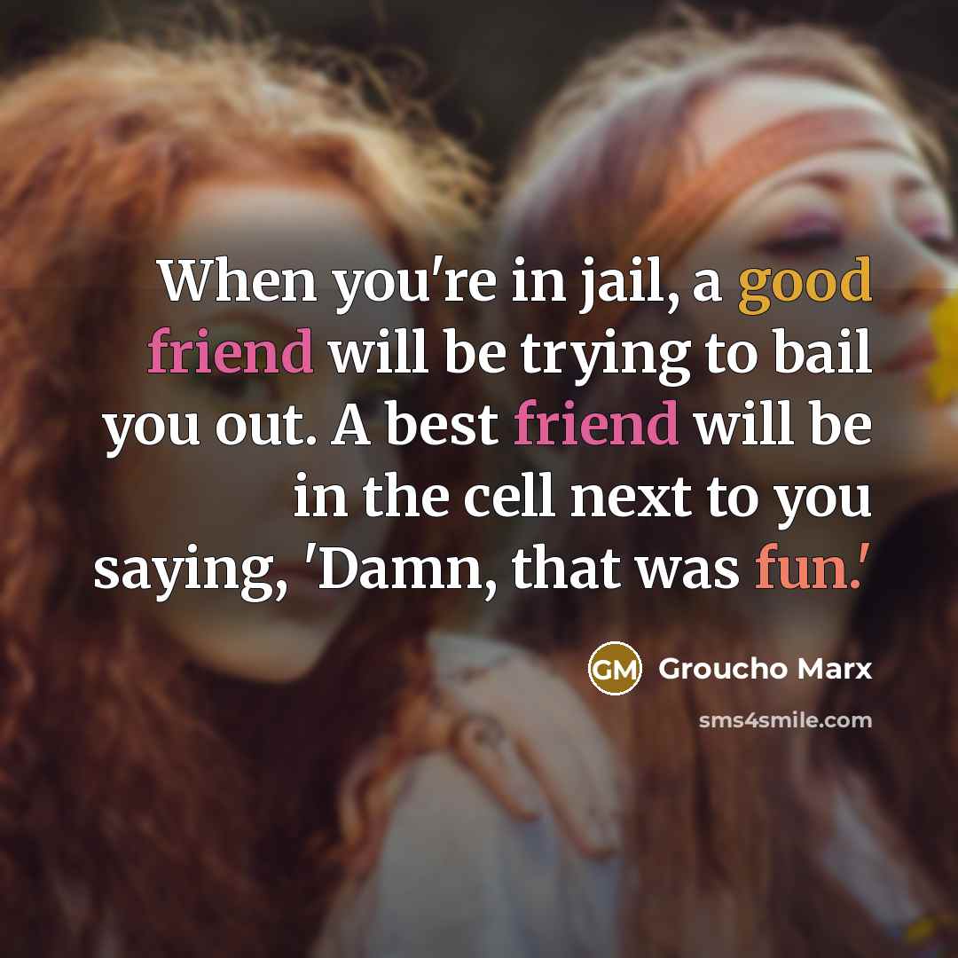 “When you're in jail, a good friend will be trying…” quote by Groucho Marx