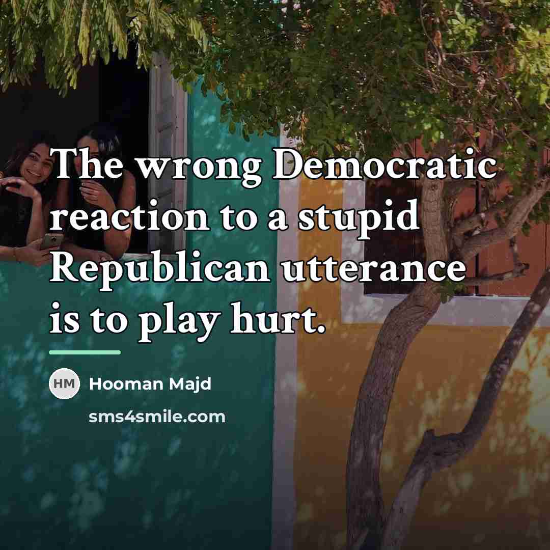 “The wrong Democratic reaction to a stupid Republican utterance is…” quote by Hooman Majd