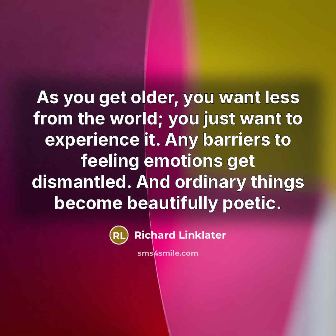 “As you get older, you want less from the world;…” quote by Richard Linklater