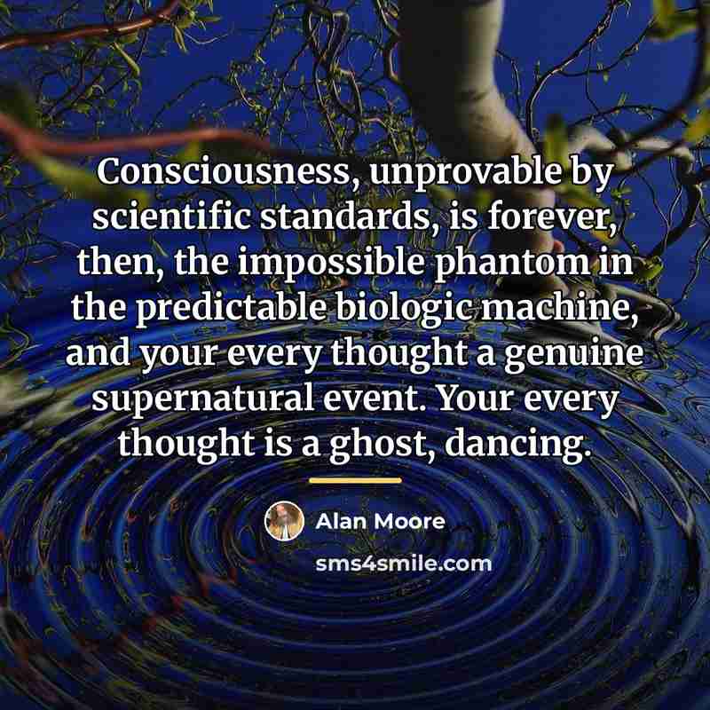 “Consciousness, unprovable by scientific standards, is forever, then, the impossible…” quote by Alan Moore