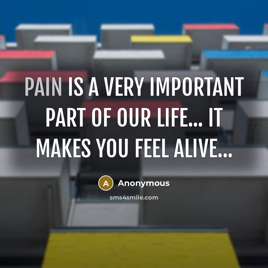 “Pain is a very important part of our life... it makes you feel alive...” quote by Anonymous
