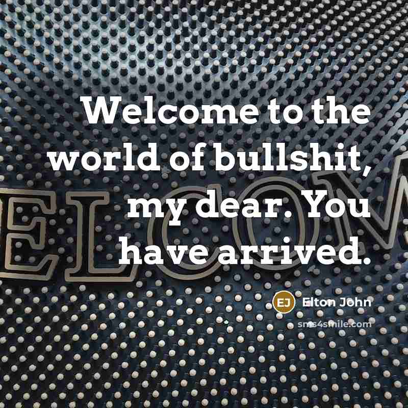 “Welcome to the world of bullshit, my dear. You have arrived.” quote by Elton John