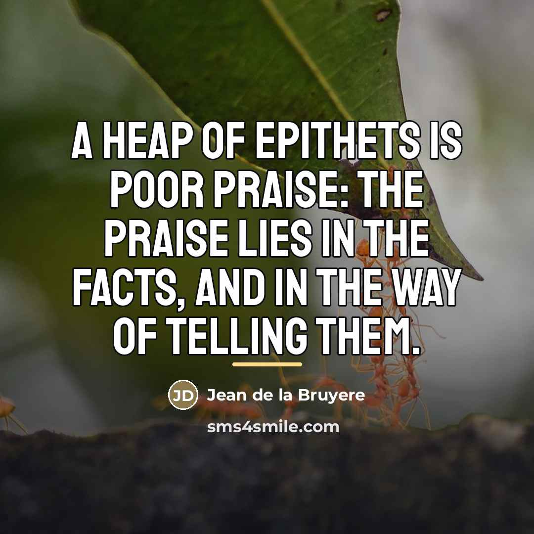 “A heap of epithets is poor praise: the praise lies…” quote by Jean de la Bruyere