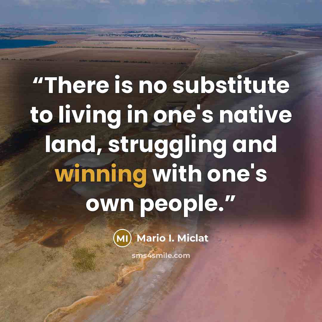 “There is no substitute to living in one's native land, struggling and winning with one's own people.” quote by Mario I. Miclat